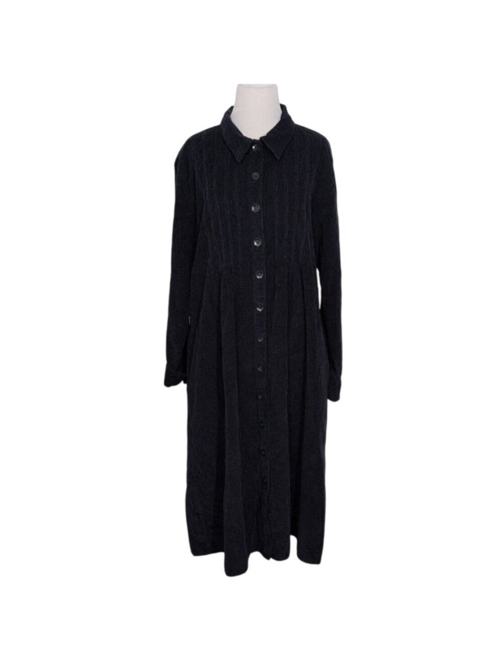 Vermont Country Store Pintuck Corduroy Midi Dress Womens Petite Size XL Blue Mod